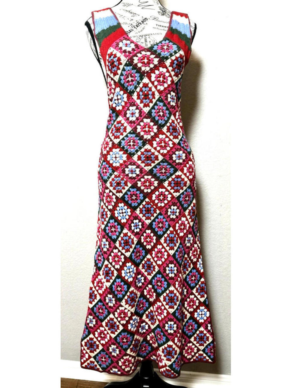 Zara Vibrant Multicolored Crochet Knit Maxi Sun Dress SZ M Approx. Boho - Picture 4 of 15